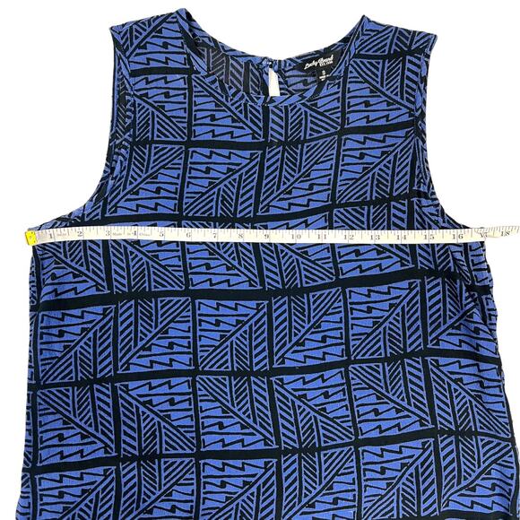 Lucky Brand Blouse Sleeveless Blue Black Printed Split Back Top Women's Small - Picture 5 of 8